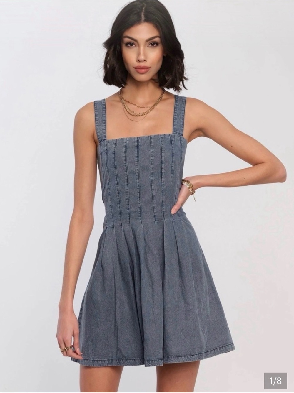 Heartloom Gray Sleeveless Square-Neck Denim Mini Dress
